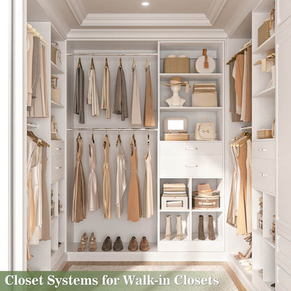 8FT Closet Organizer with Wood Drawers and Cubbies, Adjustable Closet System with 5 Hanging Rods