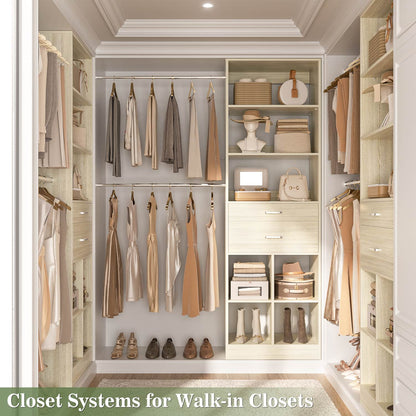 8FT Closet Organizer with Wood Drawers and Cubbies, Adjustable Closet System with 5 Hanging Rods