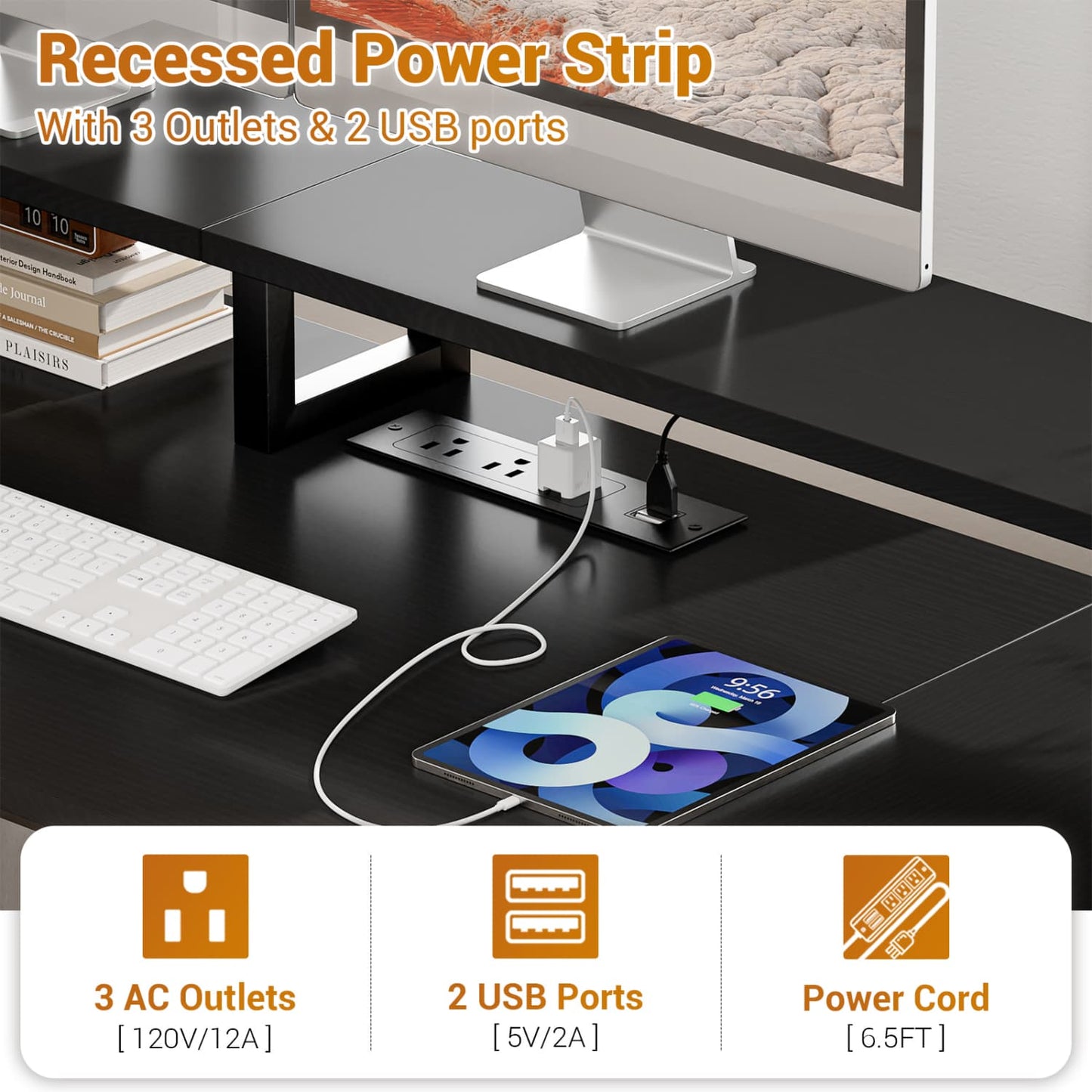 59-In Computer Desk with Charging Station for Home Office