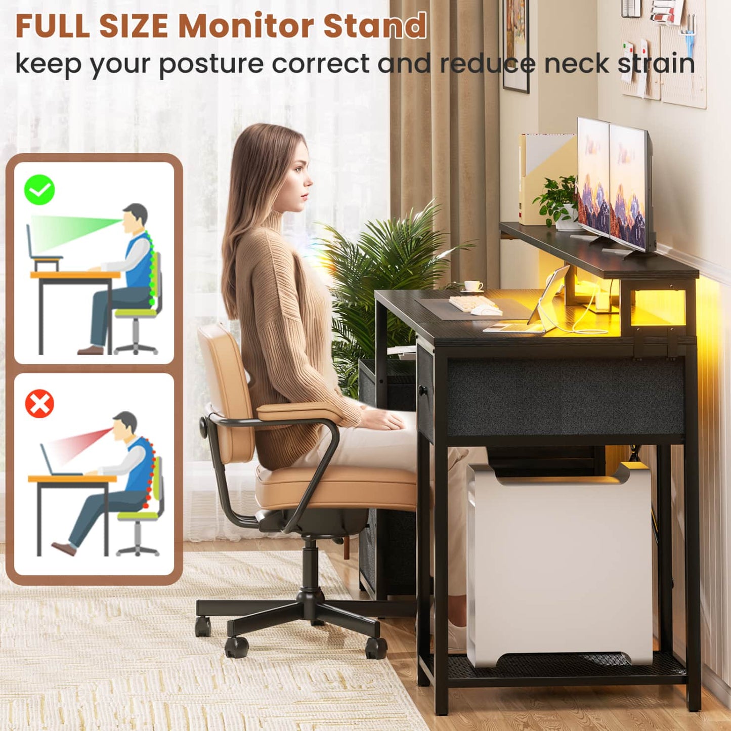 59-In Computer Desk with Charging Station for Home Office