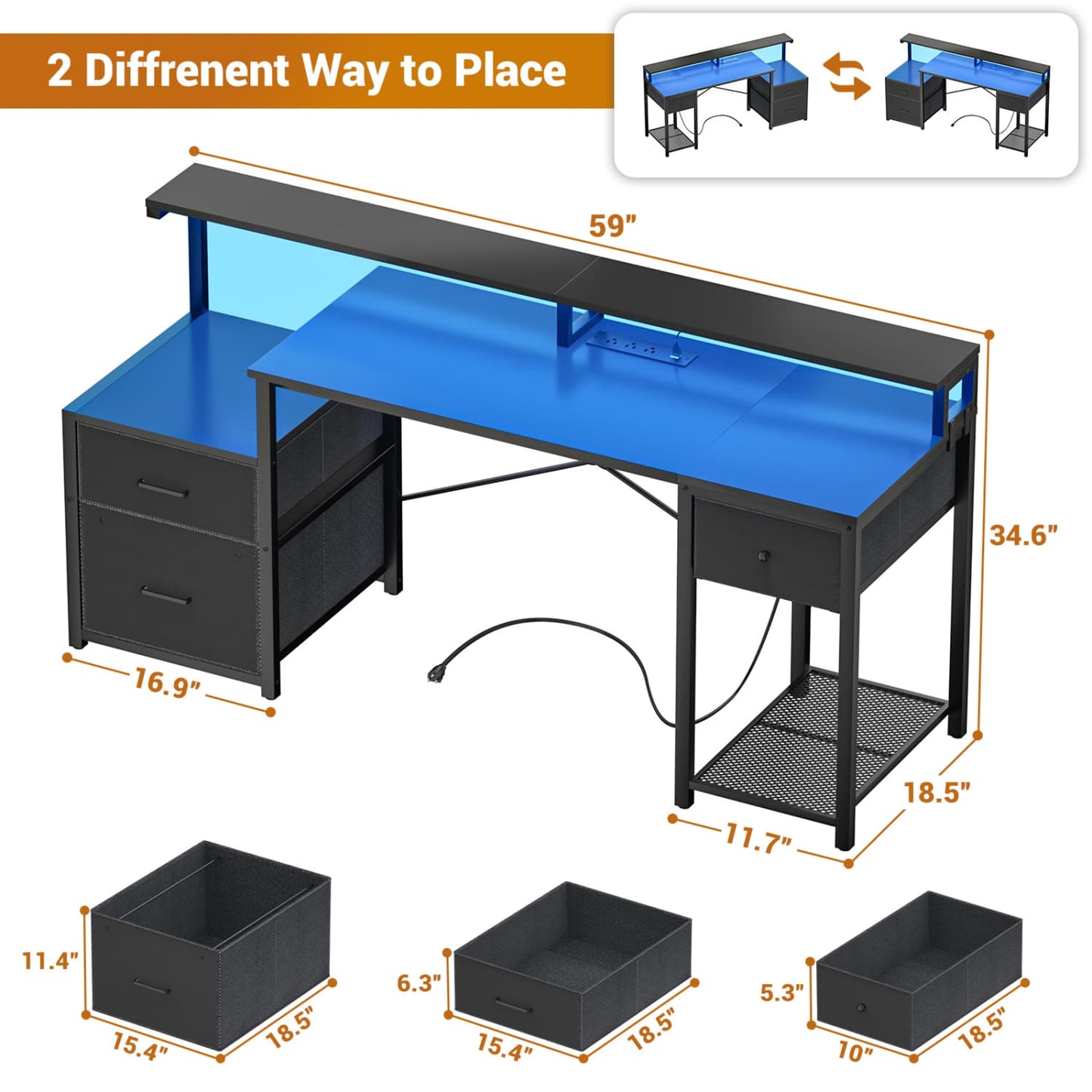59-In Computer Desk with Charging Station for Home Office