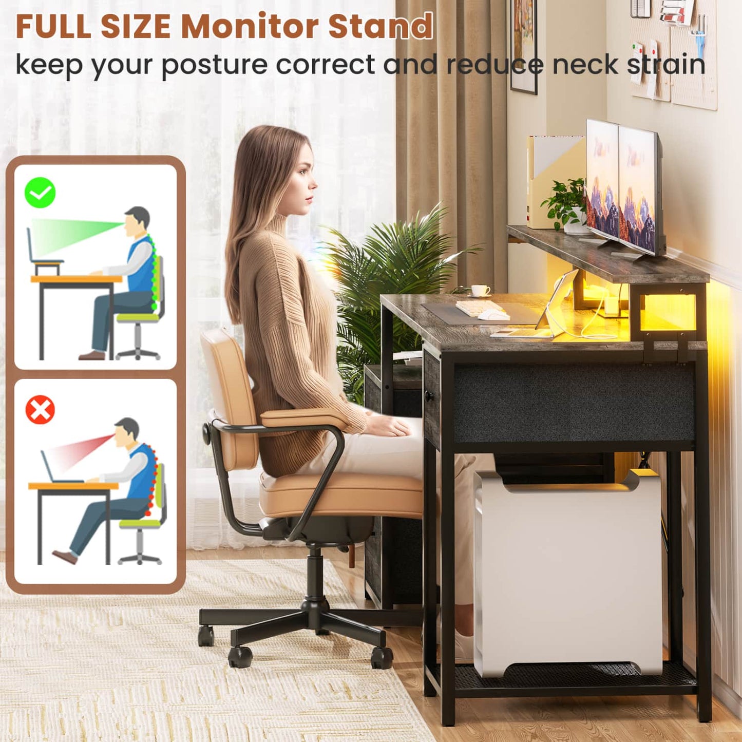 59-In Computer Desk with Charging Station for Home Office