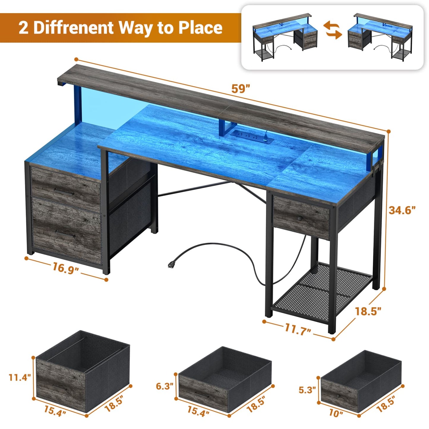 59-In Computer Desk with Charging Station for Home Office