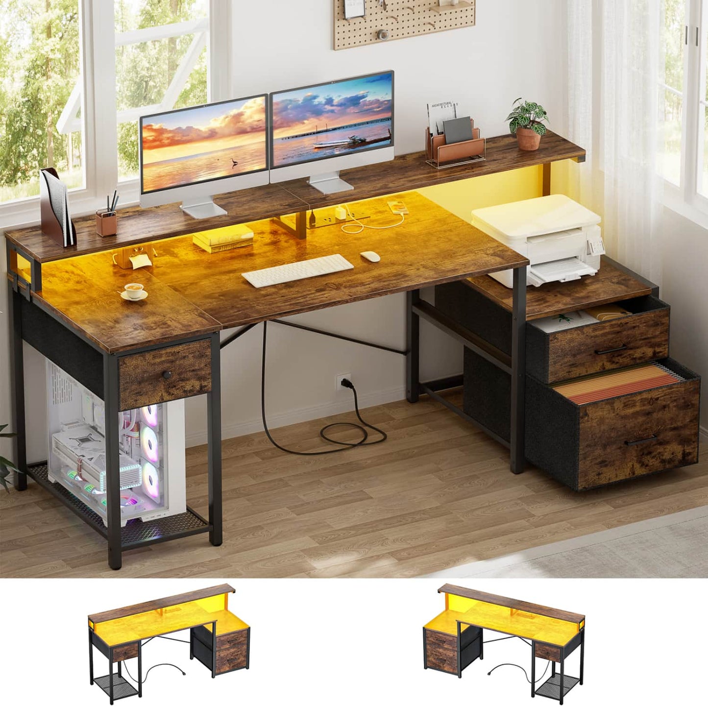59-In Computer Desk with Charging Station for Home Office