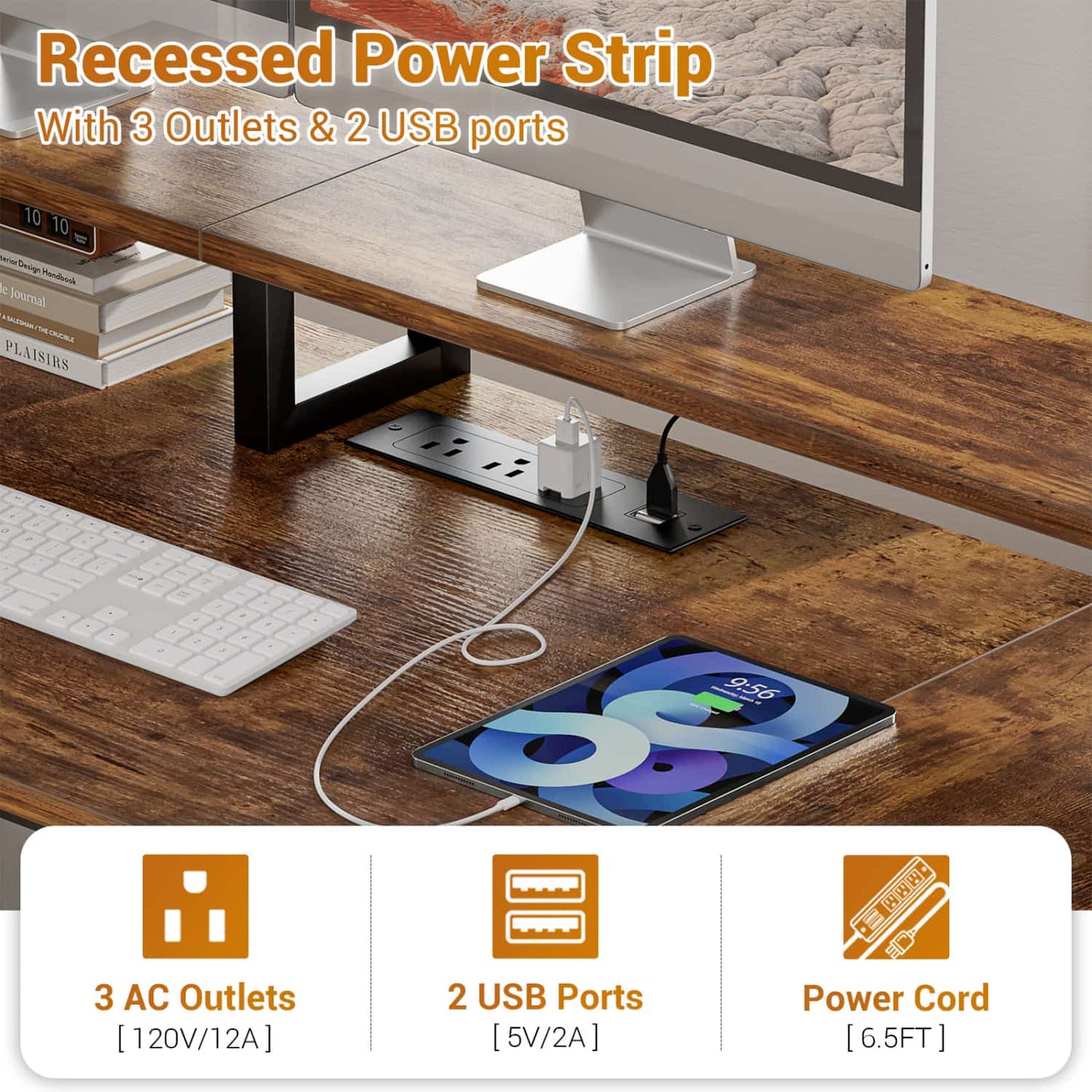 59-In Computer Desk with Charging Station for Home Office