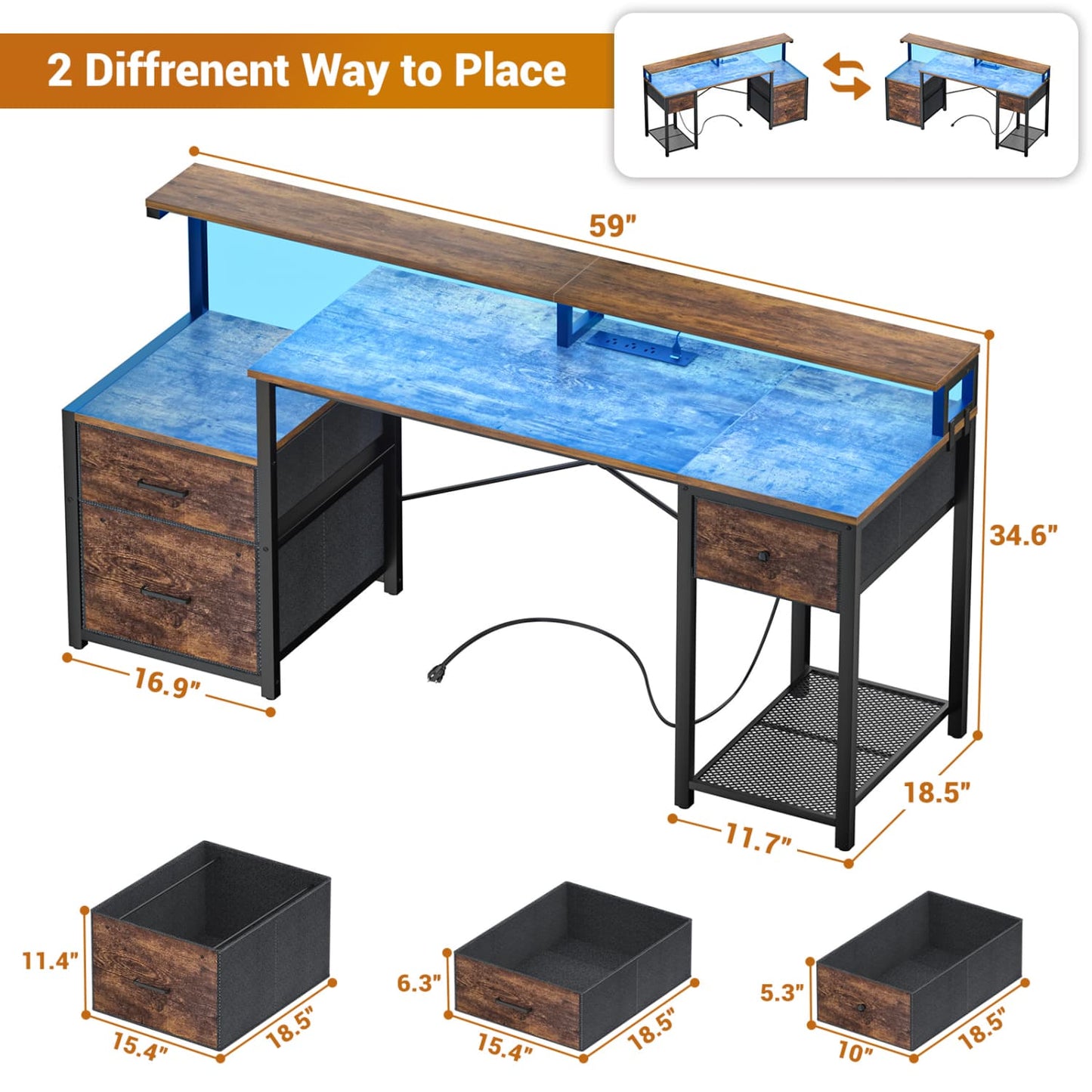 59-In Computer Desk with Charging Station for Home Office