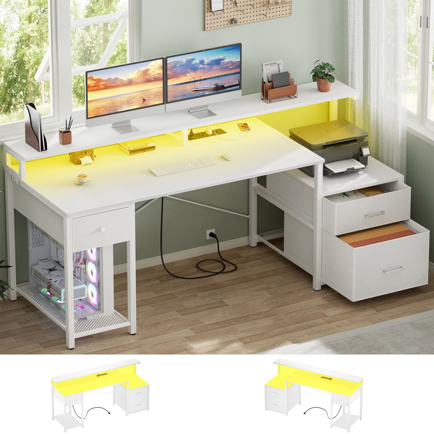 59-In Computer Desk with Charging Station for Home Office