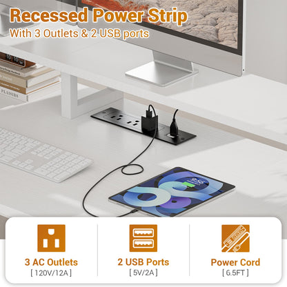 59-In Computer Desk with Charging Station for Home Office