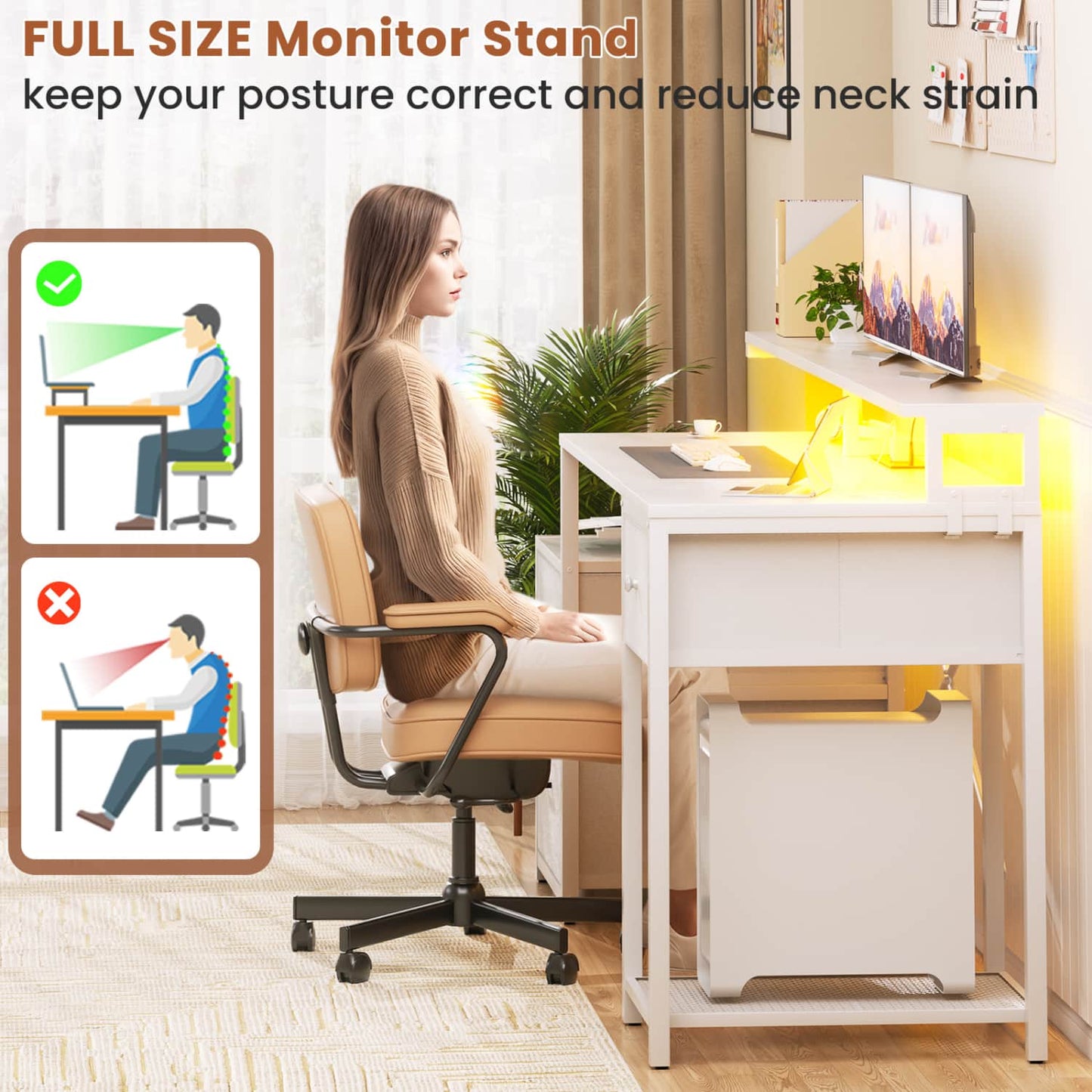 59-In Computer Desk with Charging Station for Home Office