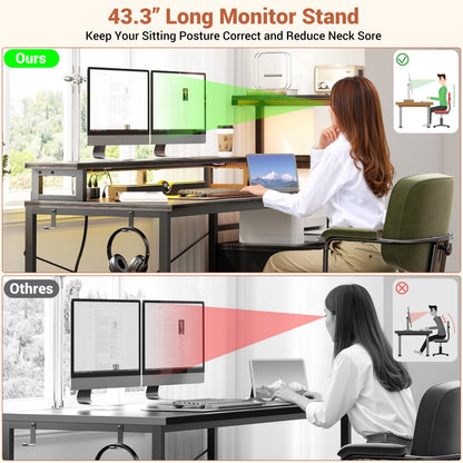 60-In Computer Desk with Fabric Drawers and Charging Station
