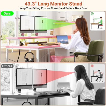 60-In Computer Desk with Fabric Drawers and Charging Station