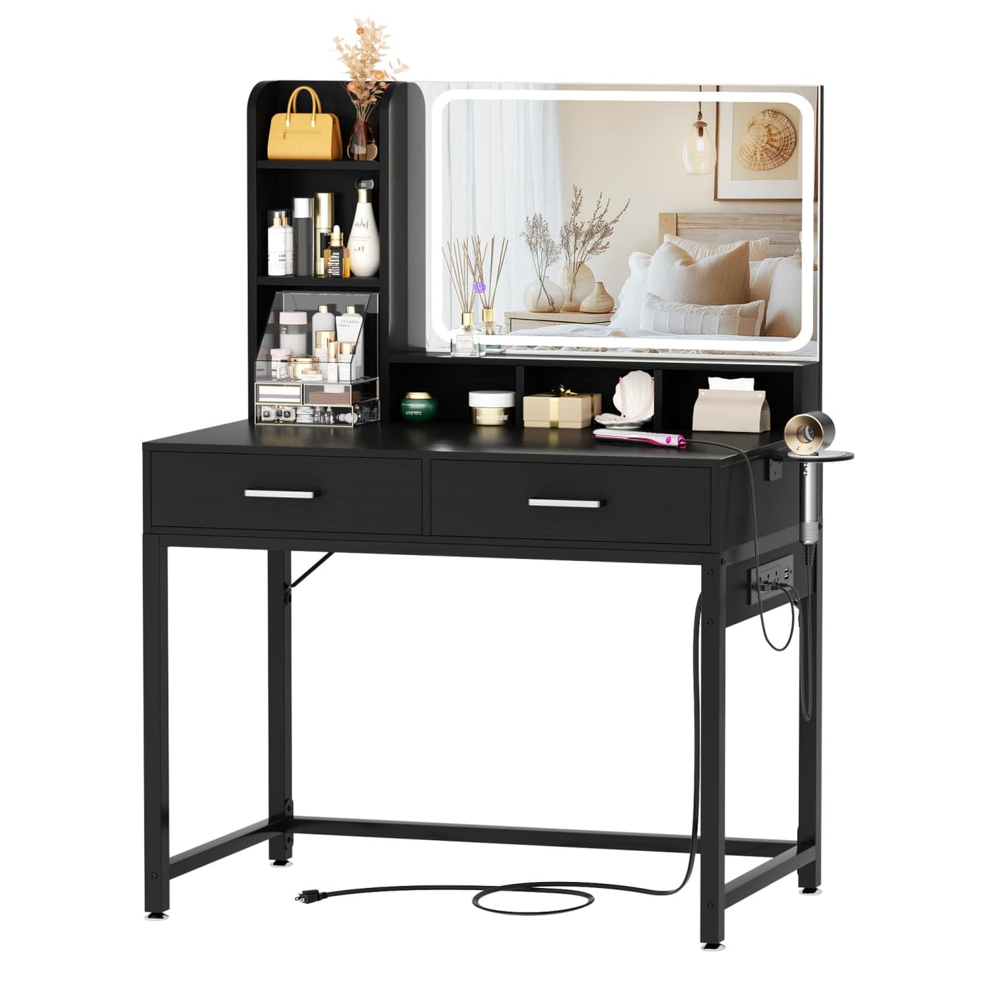 Vanity Desk with LED Mirror and Charging Station