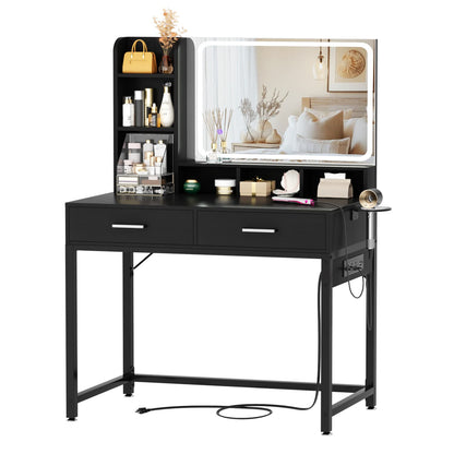 Vanity Desk with LED Mirror and Charging Station