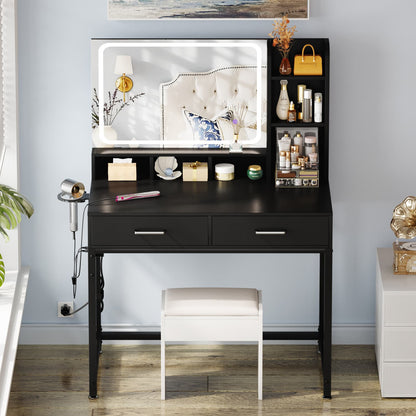 Vanity Desk with LED Mirror and Charging Station