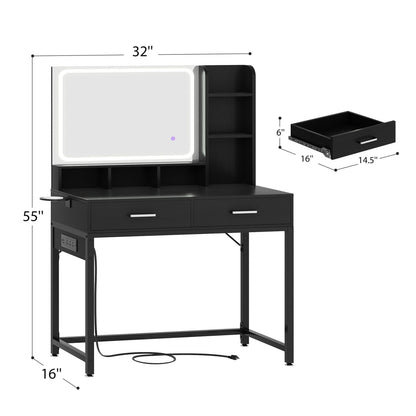 Vanity Desk with LED Mirror and Charging Station