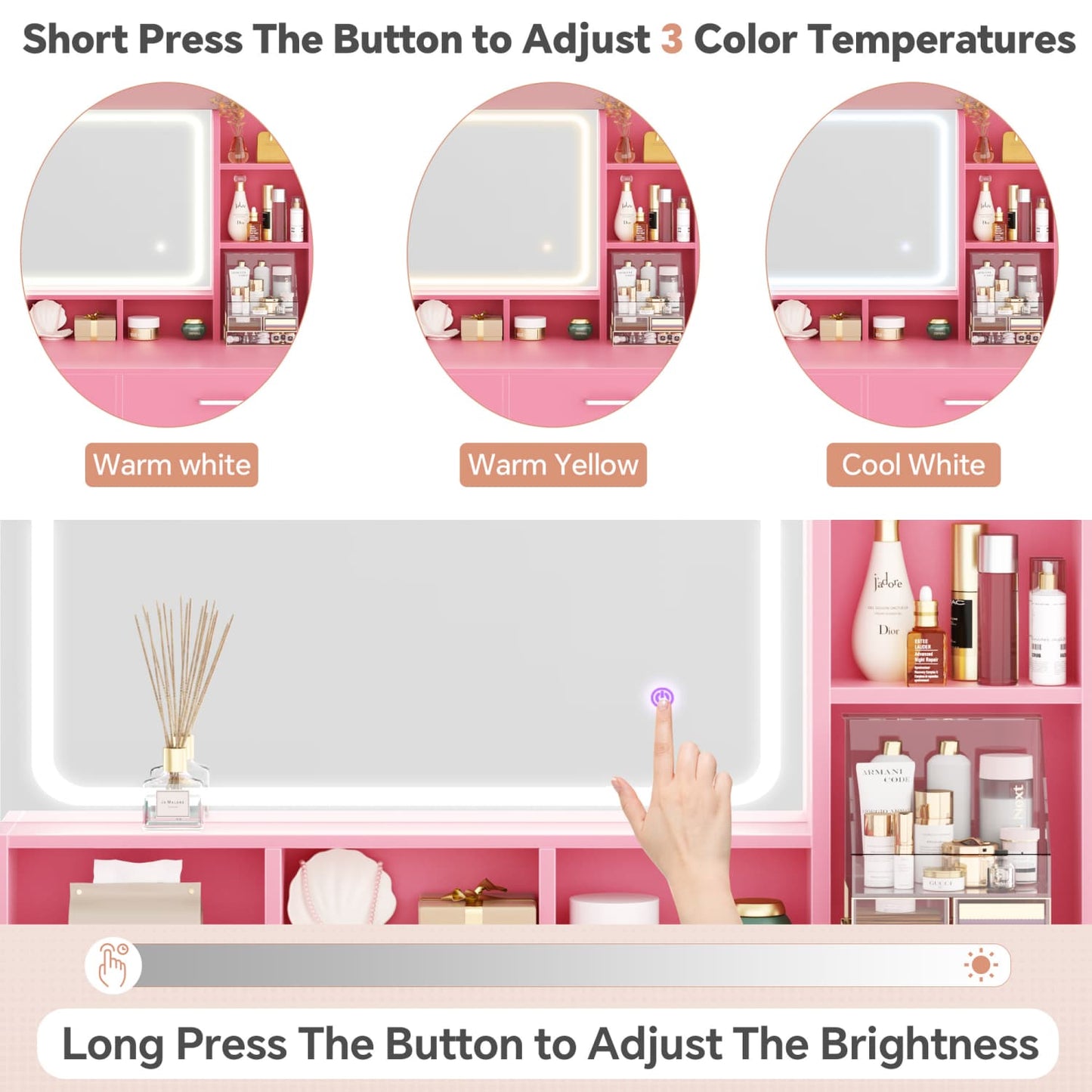 Vanity Desk with LED Mirror and Charging Station