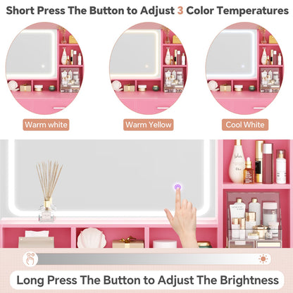 Vanity Desk with LED Mirror and Charging Station