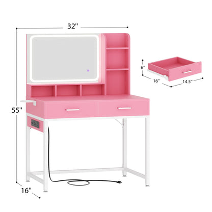 Vanity Desk with LED Mirror and Charging Station