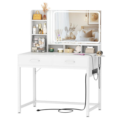 Vanity Desk with LED Mirror and Charging Station