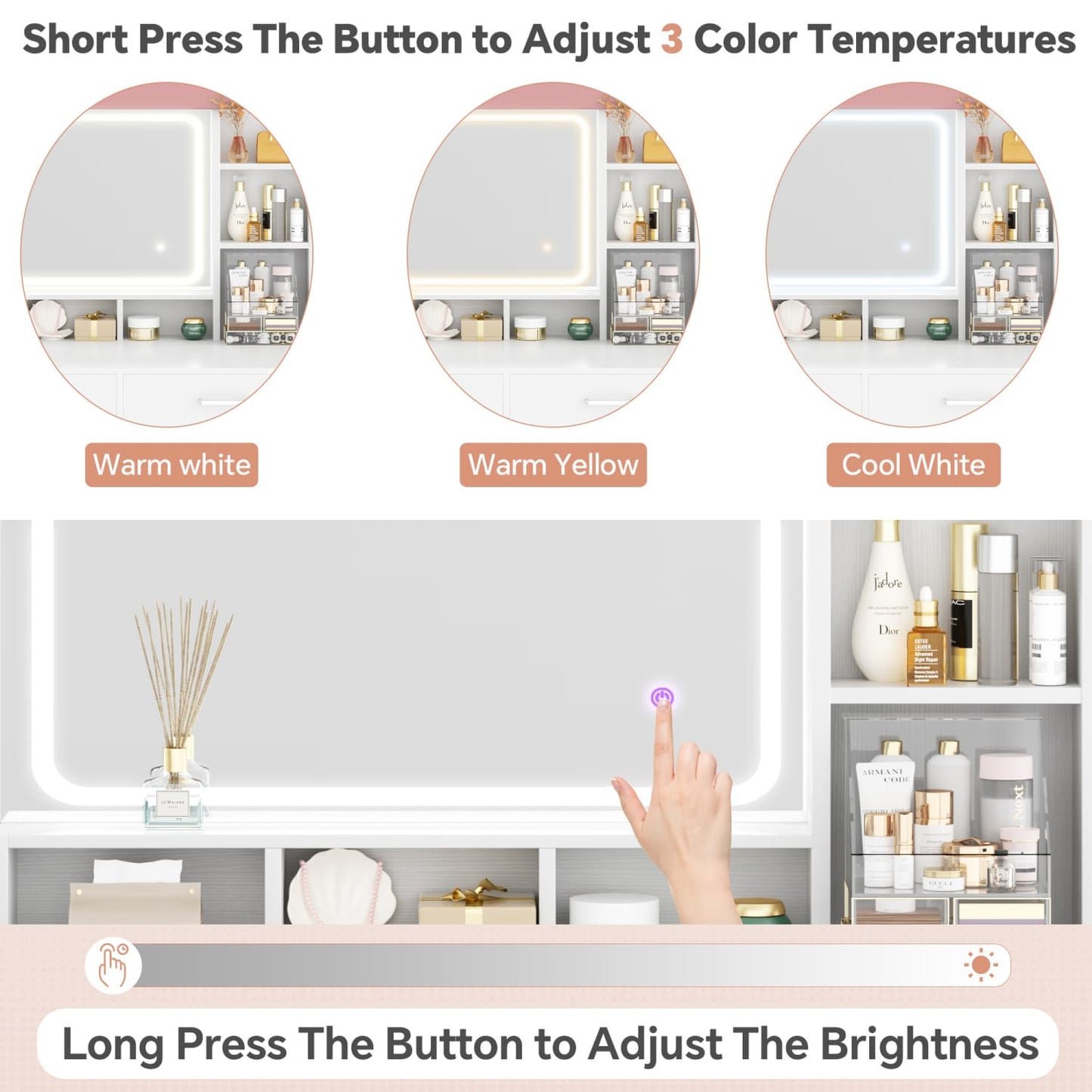 Vanity Desk with LED Mirror and Charging Station