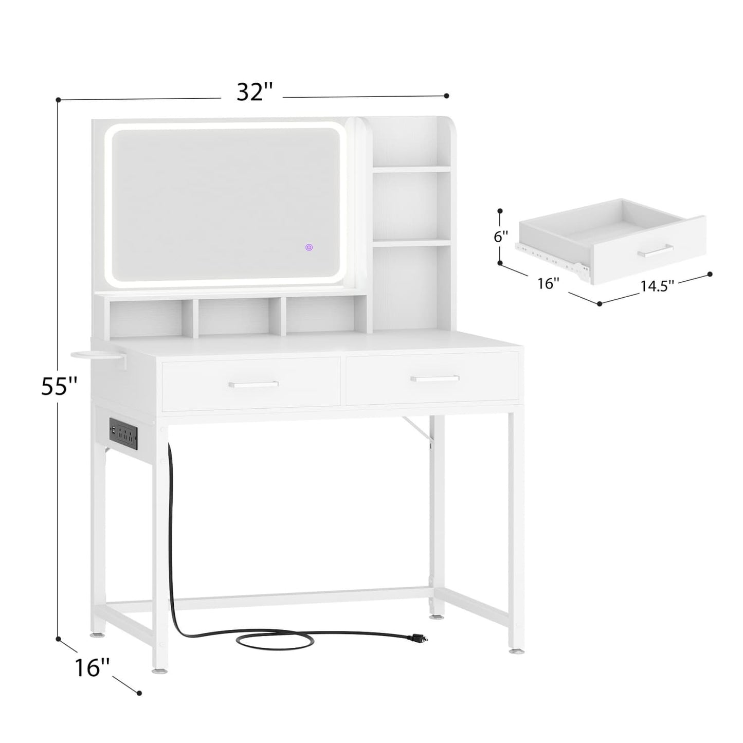 Vanity Desk with LED Mirror and Charging Station