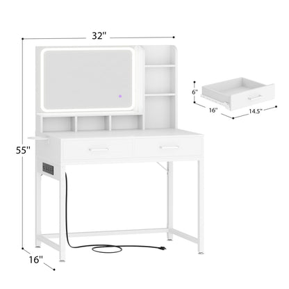 Vanity Desk with LED Mirror and Charging Station