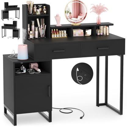 Vanity Desk with Charging Station, Makeup Table with Storage Drawers and Hutch