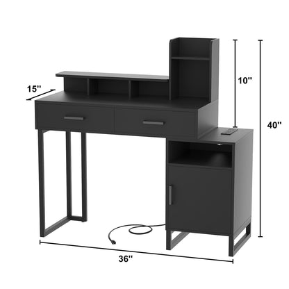 Vanity Desk with Charging Station, Makeup Table with Storage Drawers and Hutch