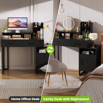 Vanity Desk with Charging Station, Makeup Table with Storage Drawers and Hutch