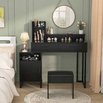 Vanity Desk with Charging Station, Makeup Table with Storage Drawers and Hutch