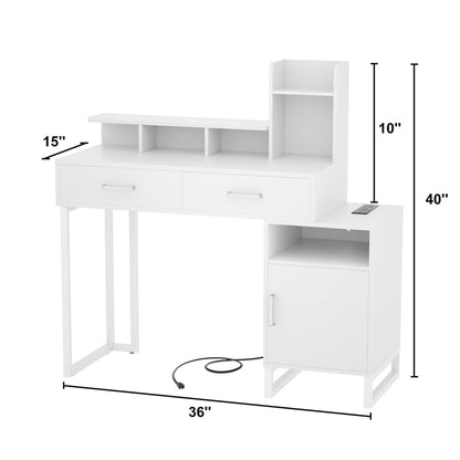 Vanity Desk with Charging Station, Makeup Table with Storage Drawers and Hutch