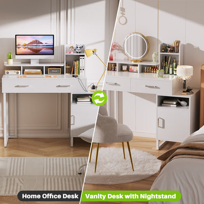 Vanity Desk with Charging Station, Makeup Table with Storage Drawers and Hutch