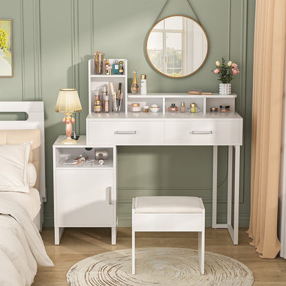 Vanity Desk with Charging Station, Makeup Table with Storage Drawers and Hutch