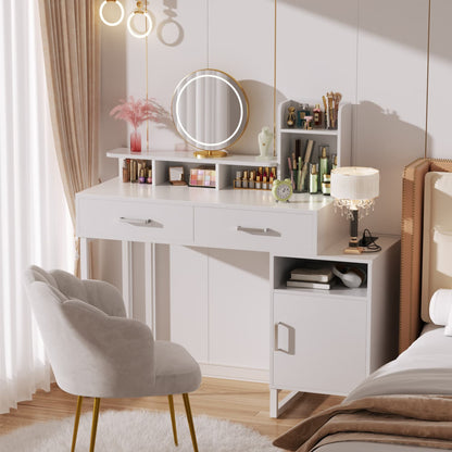 Vanity Desk with Charging Station, Makeup Table with Storage Drawers and Hutch