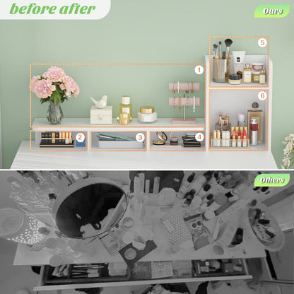 Vanity Desk with Charging Station, Makeup Table with Storage Drawers and Hutch