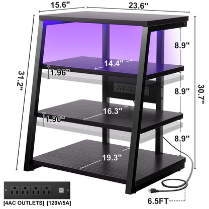 4-Tier Bookshelves with Charging Station and LED Lights, Small Entertainment Center Media Stand-