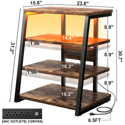 4-Tier Bookshelves with Charging Station and LED Lights, Small Entertainment Center Media Stand-