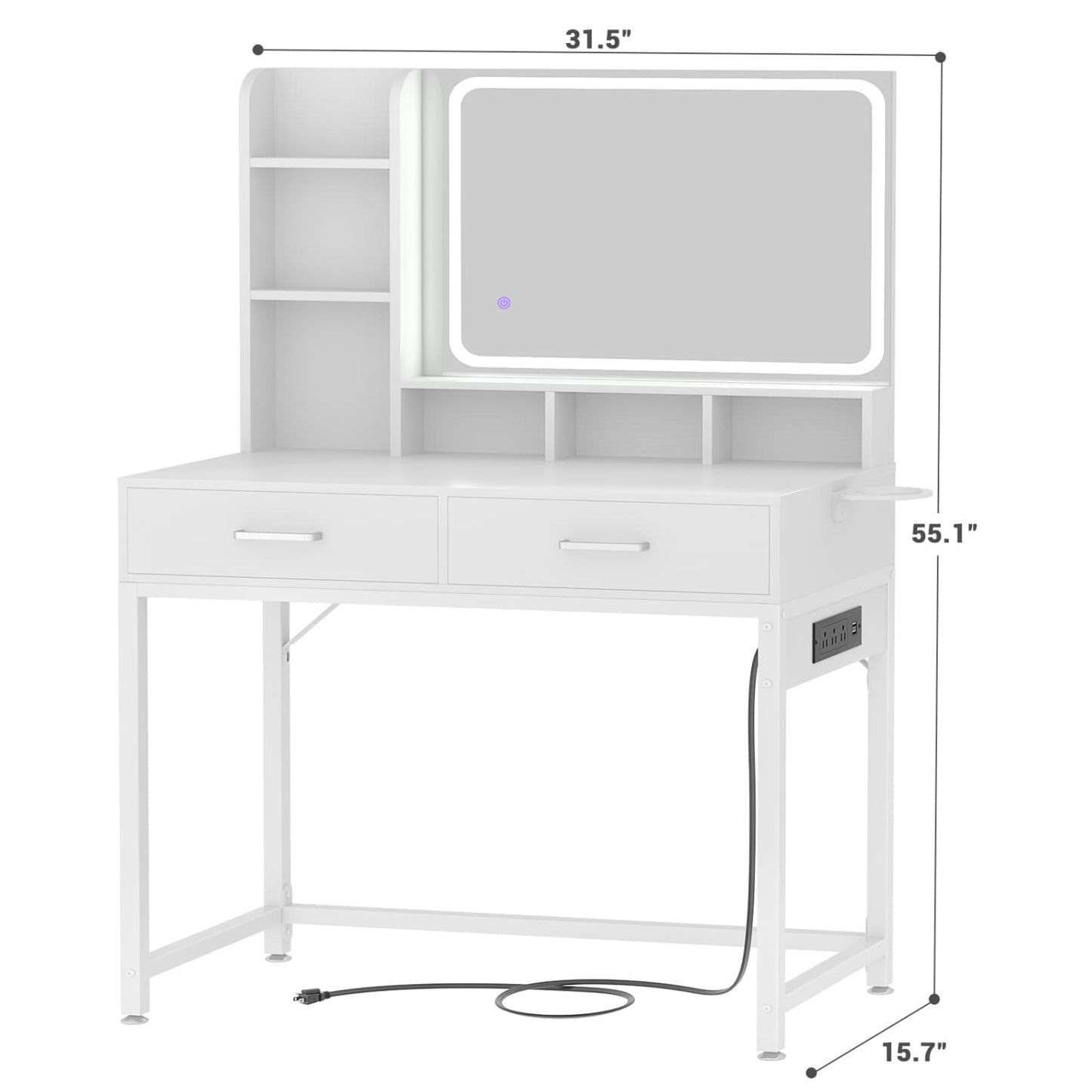 Vanity Desk with LED Mirror, Makeup Table with Charging Station