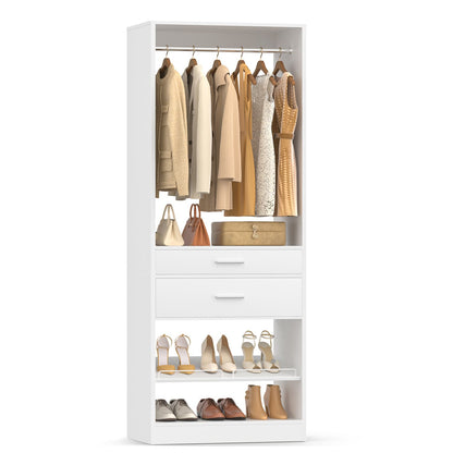 25-In Closet Organizer with Wood Drawers and Shoe Rack, Freestanding Closet System with Hanging Rods