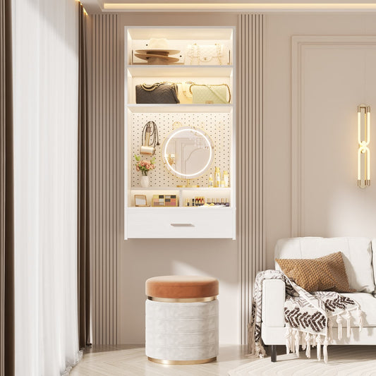 25-In Closet Organizer with Vanity Desk, Wall-mounted Makeup Table