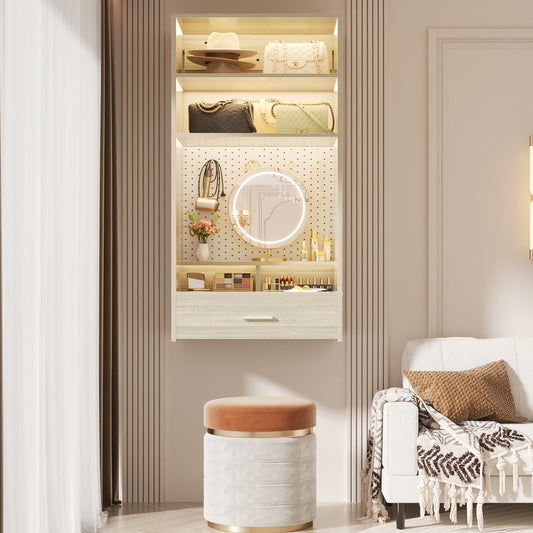 25-In Closet Organizer with Vanity Desk, Wall-mounted Makeup Table