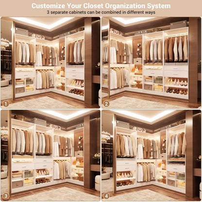 75-In Corner Closet System Set with Wood Drawers, Freestanding Closet Organizer