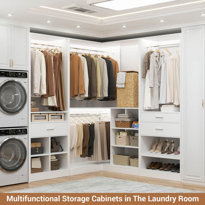 75-In Corner Closet System Set with Wood Drawers, Freestanding Closet Organizer