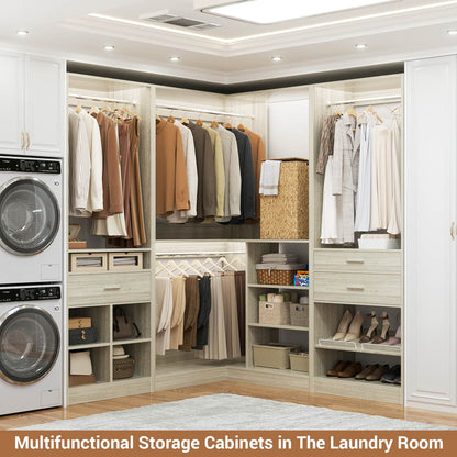 75-In Corner Closet System Set with Wood Drawers, Freestanding Closet Organizer
