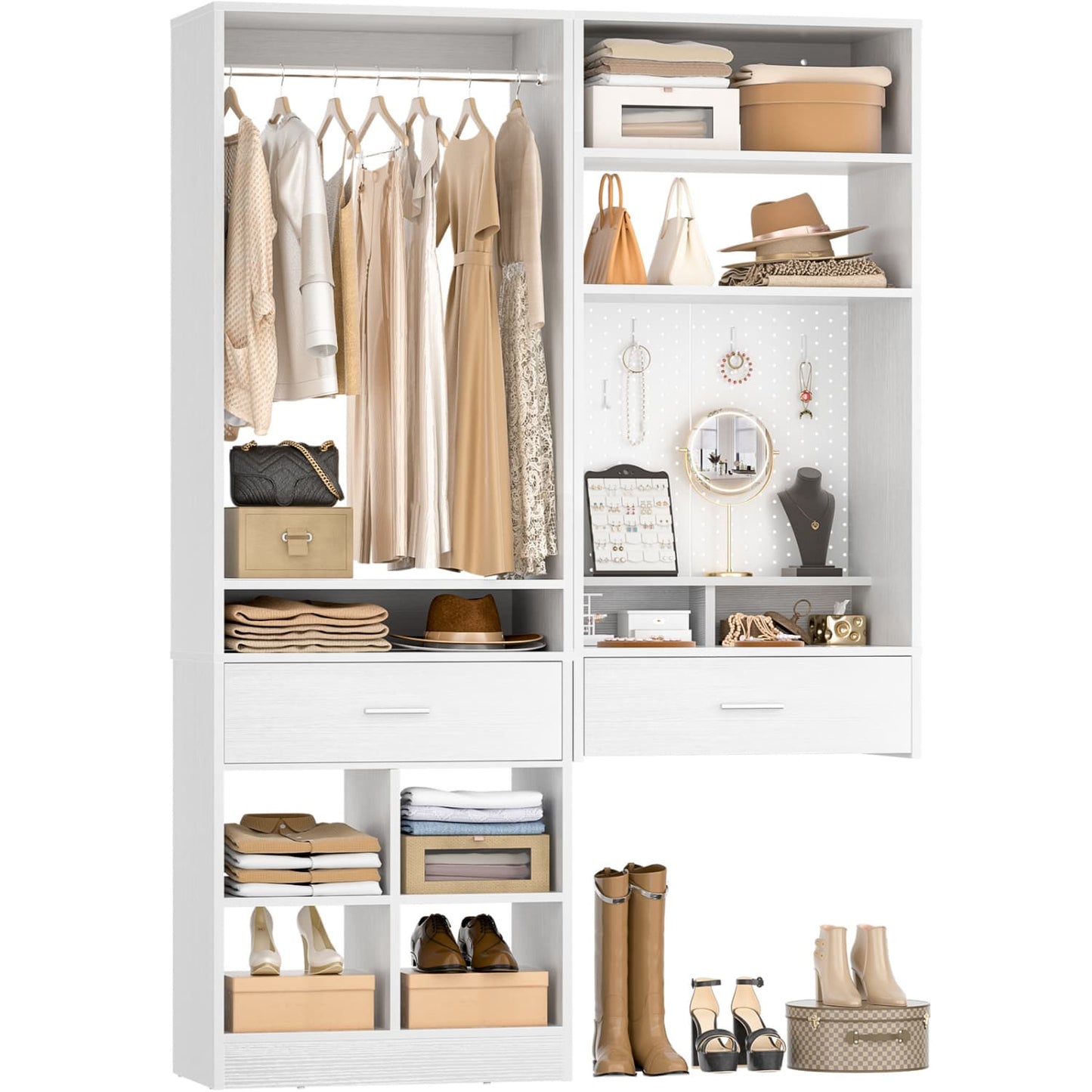 50-In Closet System Set with Wall-mounted Vanity  Desk Organizer