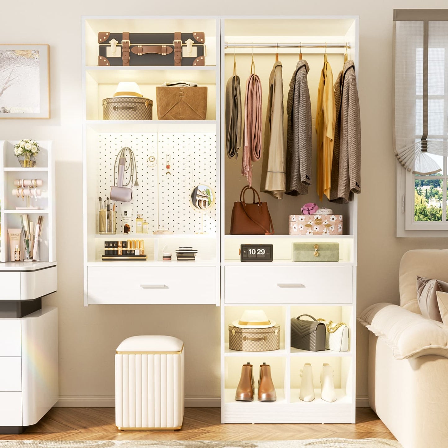 50-In Closet System Set with Wall-mounted Vanity  Desk Organizer