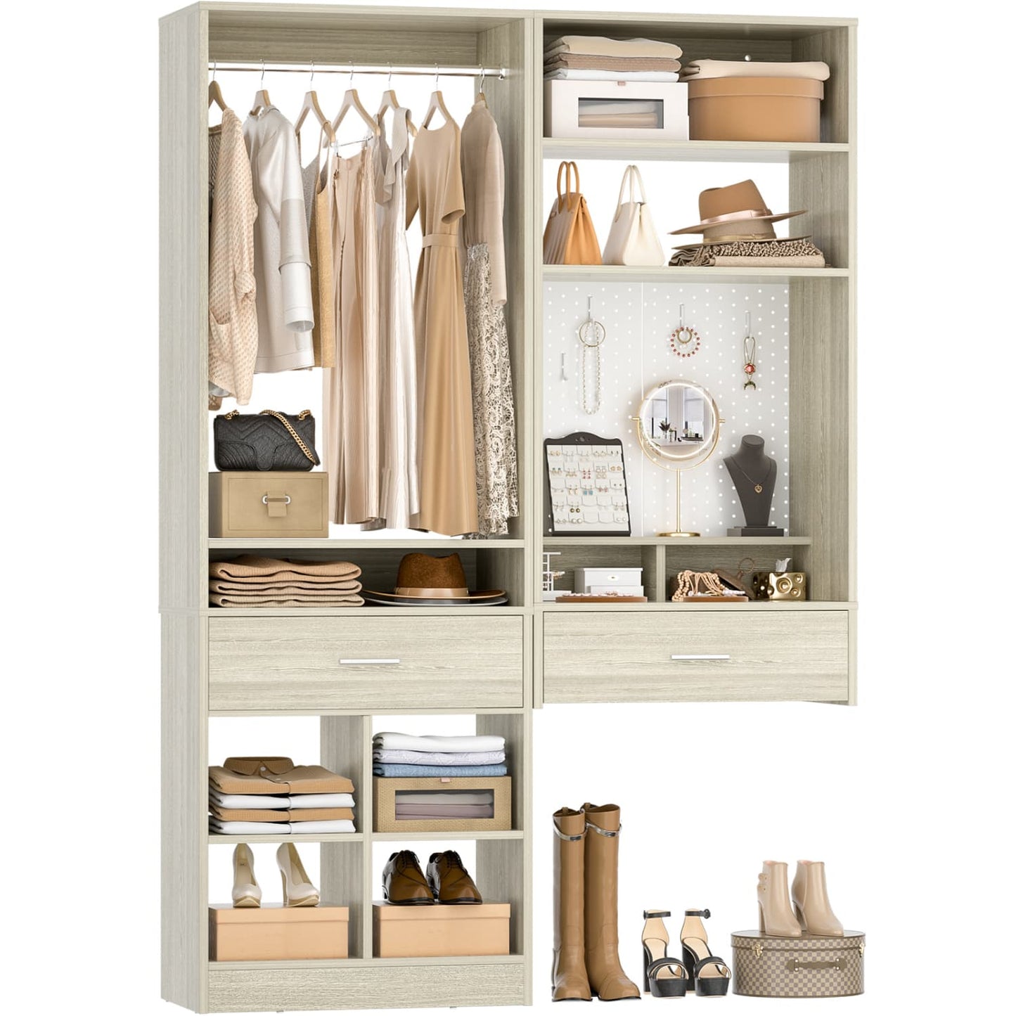 50-In Closet System Set with Wall-mounted Vanity  Desk Organizer