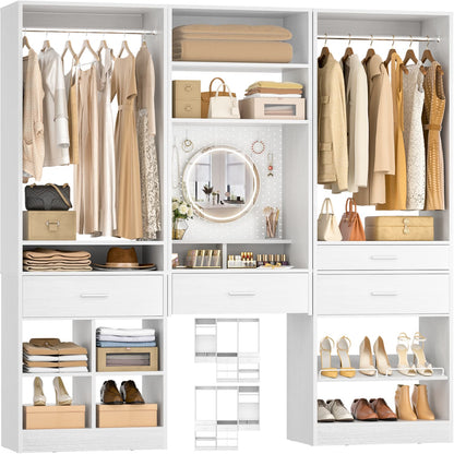 75-In Closet Organizer System with Wood Drawers and Hanging Rods