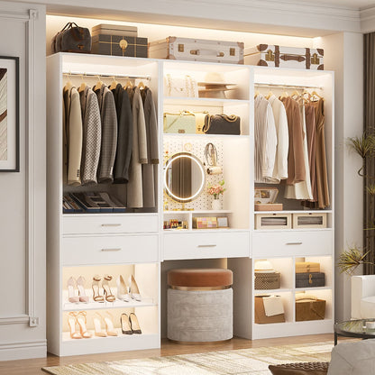 75-In Closet Organizer System with Wood Drawers and Hanging Rods