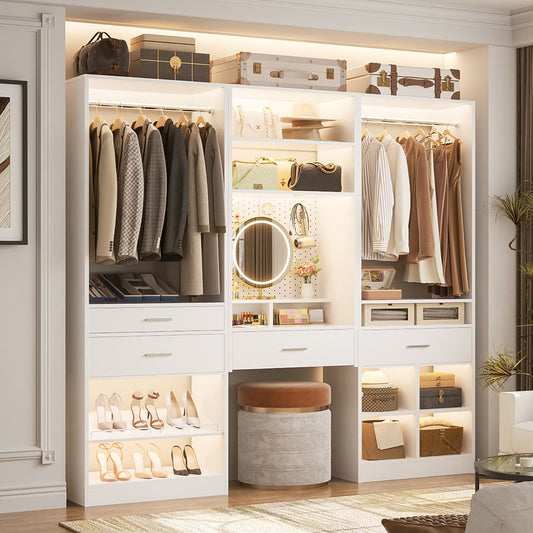 75-In Closet Organizer System with Wood Drawers and Hanging Rods